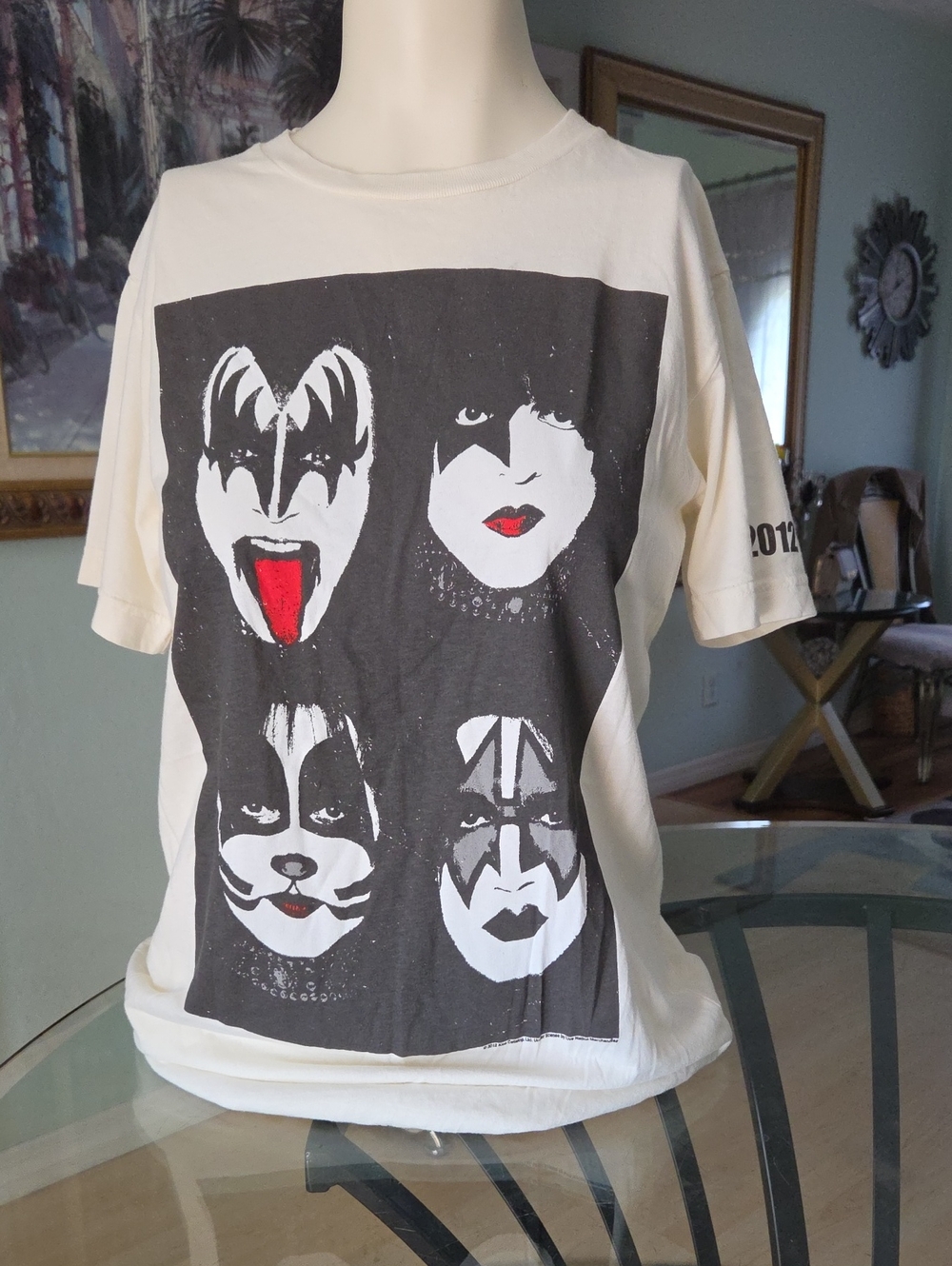 Kiss Band Tee - Cream with Black and Red Face Prints